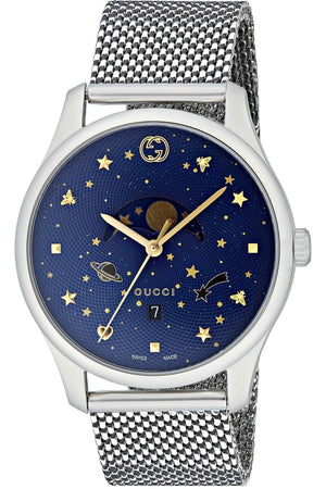 Gucci G-Timeless Motifs Moon Phase Blue Dial Silver Mesh Bracelet Watch For Men - YA126328 Buy Now By Gucci