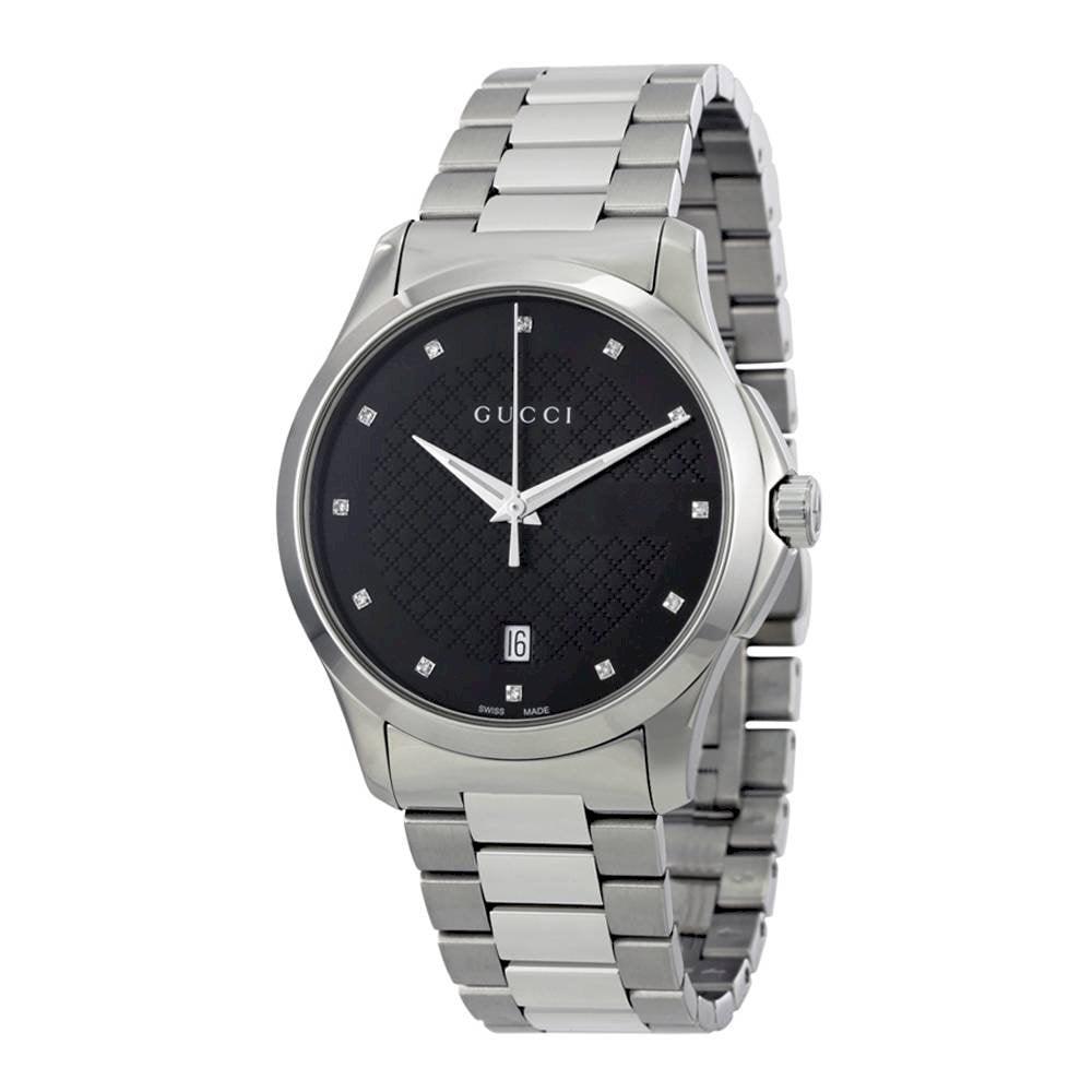 Gucci G Timeless Diamonds Black Dial Silver Steel Strap Watch For Men - YA126456 Buy Now By Gucci