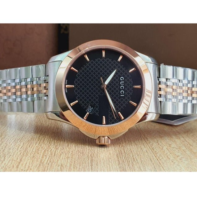Gucci G Timeless Black Dial Two Tone Steel Strap Watch For Men - YA126410 Buy Now By Gucci