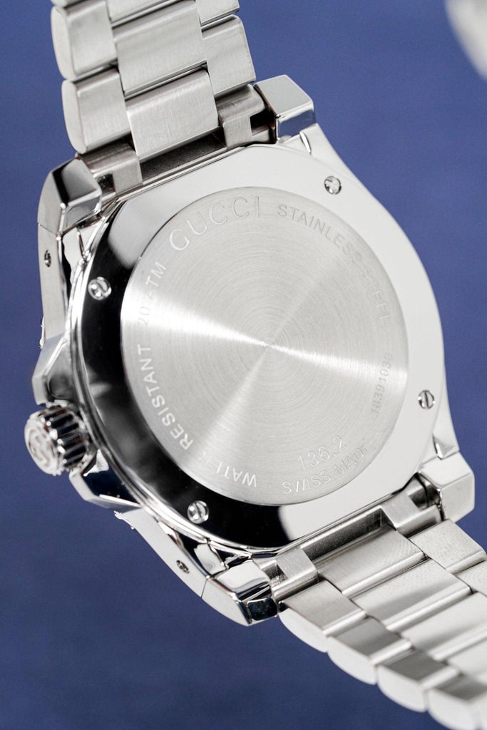 Gucci Dive Analog Black Dial Silver Steel Strap Watch For Men - YA136208 Buy Now By Gucci