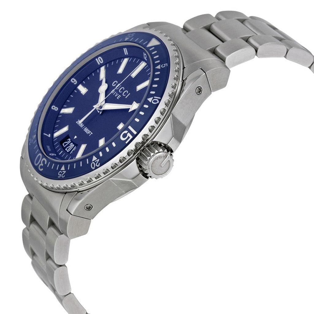 Gucci Dive Analog Blue Dial Silver Steel Strap Watch For Men - YA136203 Buy Now By Gucci
