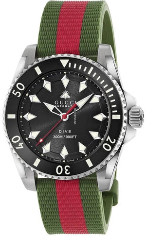 Gucci Dive Automatic Black Dial Two Tone Rubber Strap Watch for Men - YA136349 Buy Now By Gucci