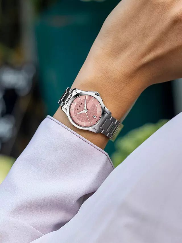 Gucci G Timeless Pink Dial Silver Steel Strap Watch For Women - YA126524 Buy Now By Gucci