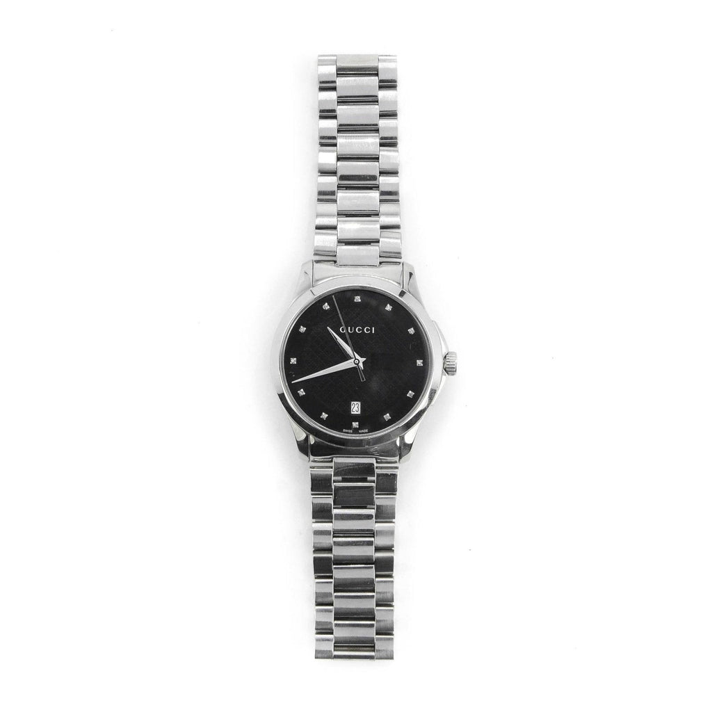 Gucci G Timeless Diamonds Black Dial Silver Steel Strap Watch For Men - YA126456 Buy Now By Gucci