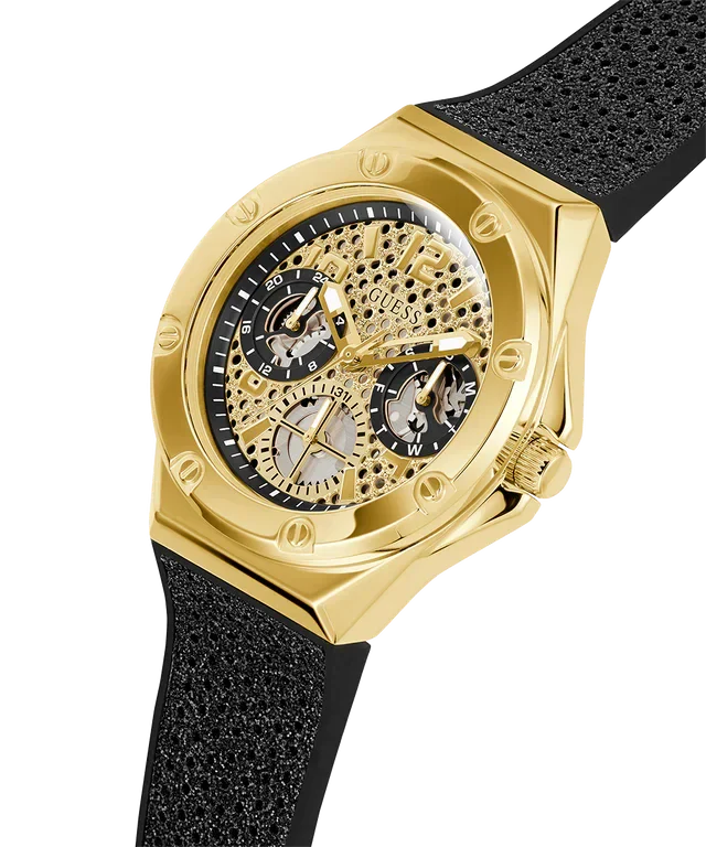 Guess Asteria Multifunction Gold Dial Black Rubber Strap Watch For Women - GW0620L2 Buy Now By Guess