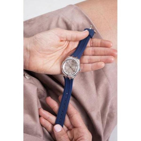Guess Cosmo Diamonds Silver Dial Blue Rubber Strap Watch for Women - GW0034L5 Buy Now By Guess