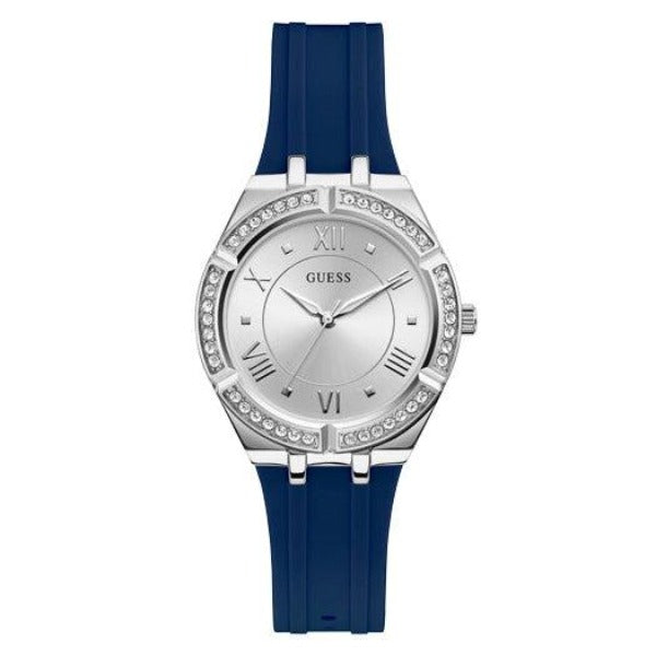 Guess Cosmo Diamonds Silver Dial Blue Rubber Strap Watch for Women - GW0034L5 Buy Now By Guess