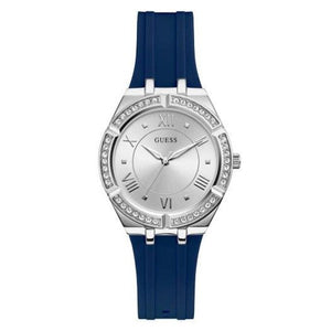 Guess Cosmo Diamonds Silver Dial Blue Rubber Strap Watch for Women - GW0034L5 Buy Now By Guess