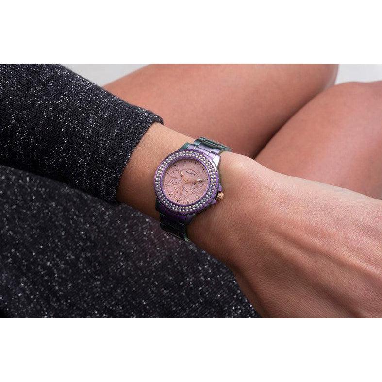 Guess Heiress Multifunction Diamonds Purple Dial Purple Steel Strap Watch for Women - GW0440L3 Buy Now By Guess