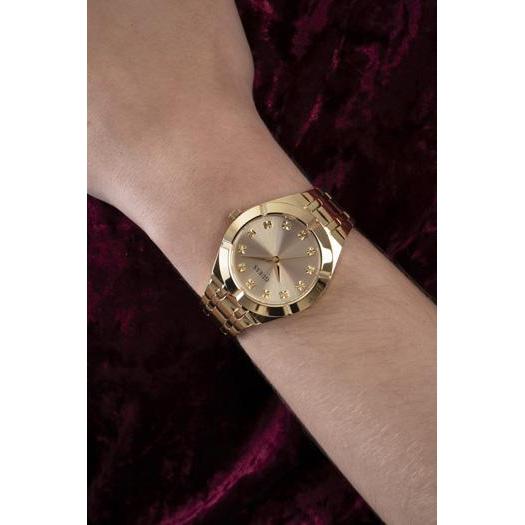 Guess Crystalline Diamonds Gold Dial Gold Steel Strap Watch for Women - GW0114L2 Buy Now By Guess