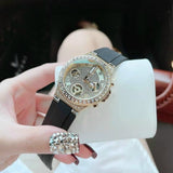 Guess Moonlight Crystals Silver Dial Black Silicone Strap Watch For Women - GW0257L1 Buy Now By Guess