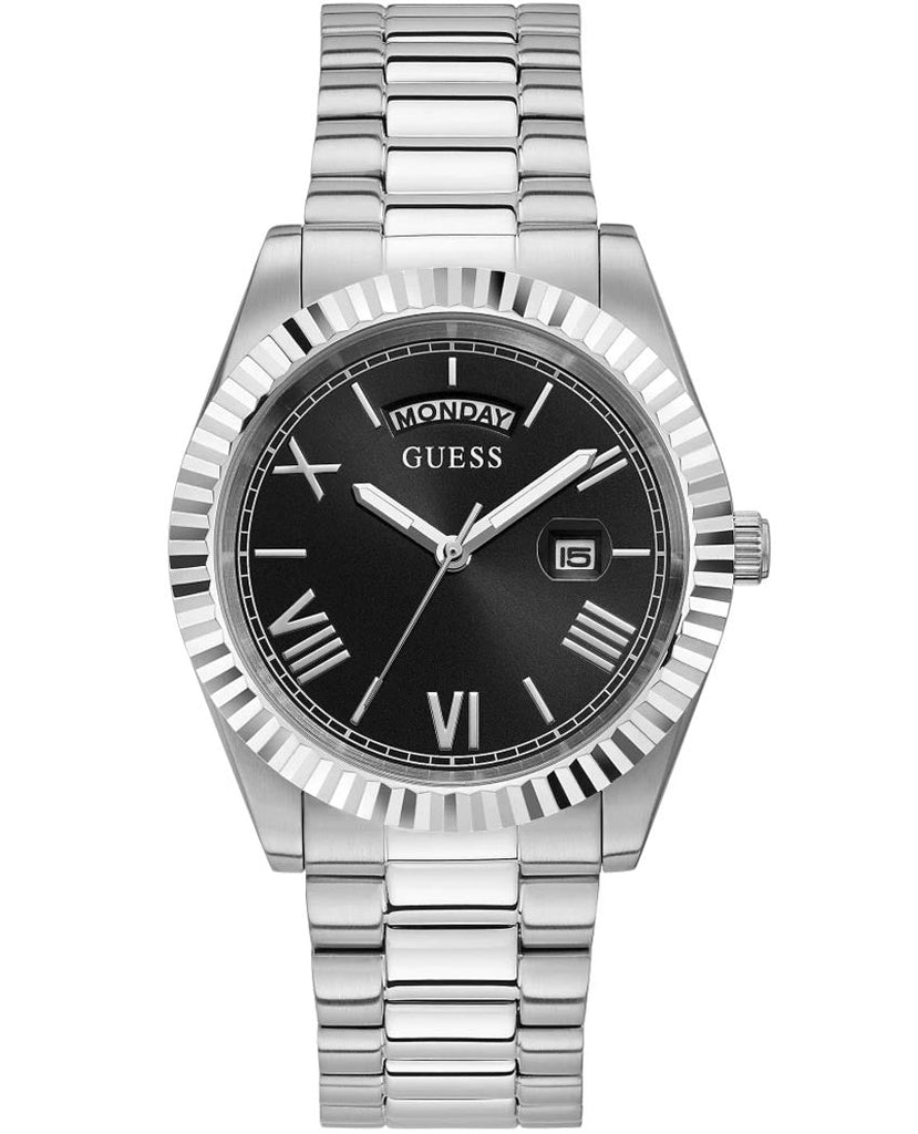 Guess Connoisseur Black Dial Silver Steel Strap Watch for Men - GW0265G1 Buy Now By Guess