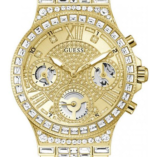 Guess Moonlight Multi Function Diamonds Gold Dial Gold Steel Strap Watch for Women - GW0320L2 Buy Now By Guess