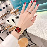 Guess Quartz Red Dial Gold Mesh Strap Watch For Women - GW0354L4 Buy Now By Guess