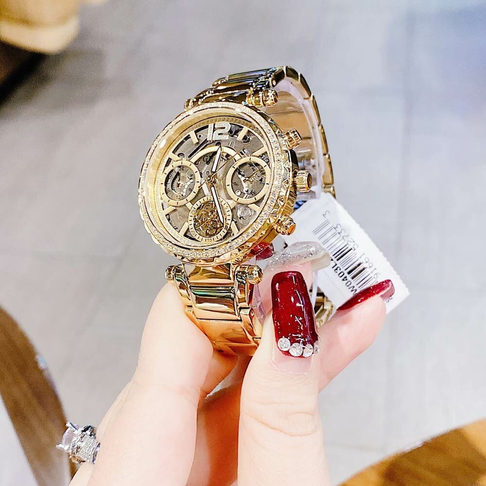 Guess Solstice Diamonds Gold Dial Gold Steel Strap Watch for Women - GW0403L2 Buy Now By Guess