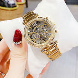 Guess Solstice Diamonds Gold Dial Gold Steel Strap Watch for Women - GW0403L2 Buy Now By Guess