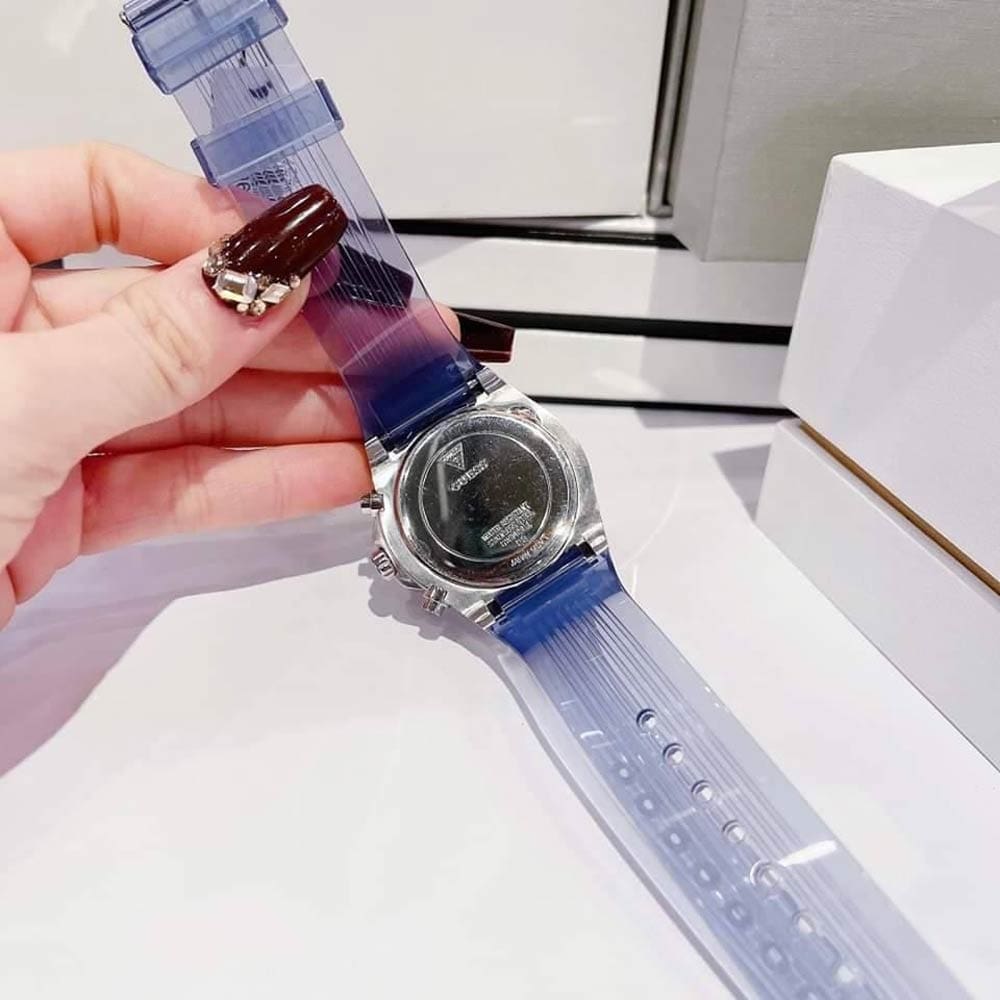 Guess Athena Active Life Clear White Dial Blue Rubber Strap Watch for Women - GW0409L1 Buy Now By Guess