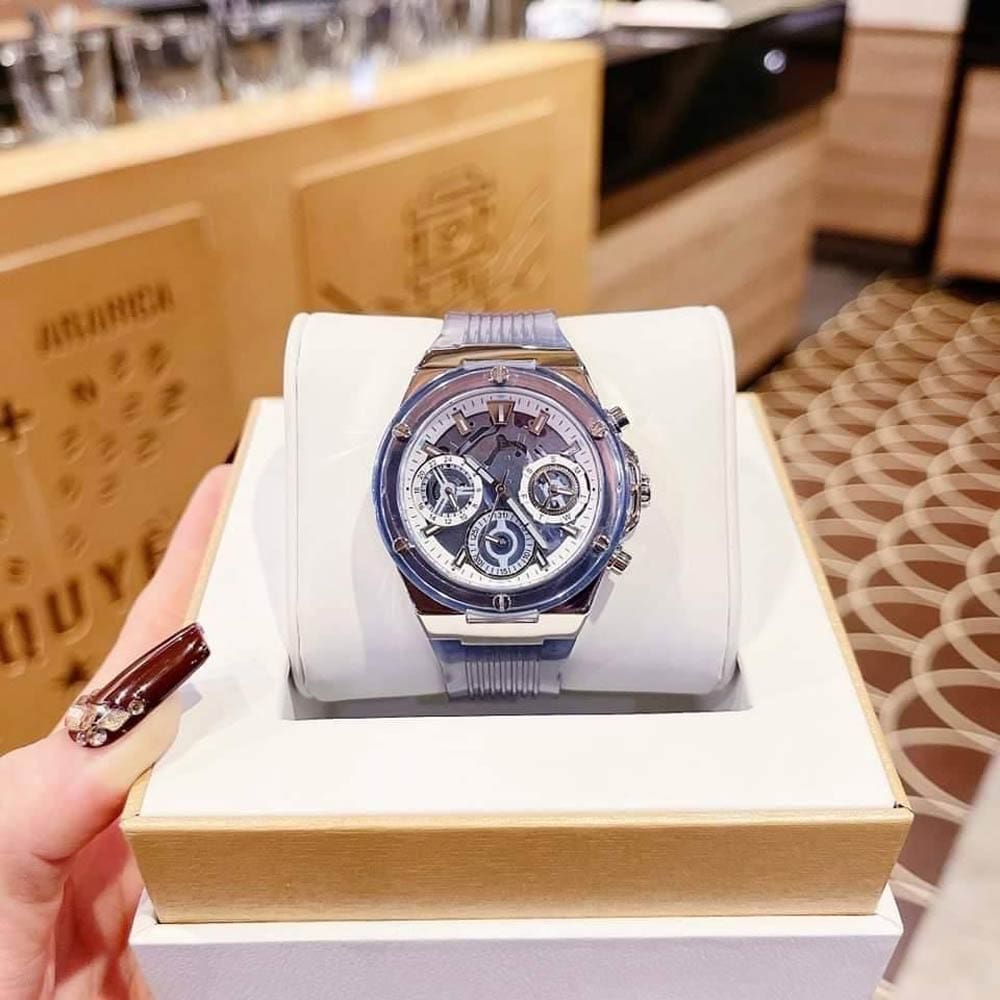 Guess Athena Active Life Clear White Dial Blue Rubber Strap Watch for Women - GW0409L1 Buy Now By Guess