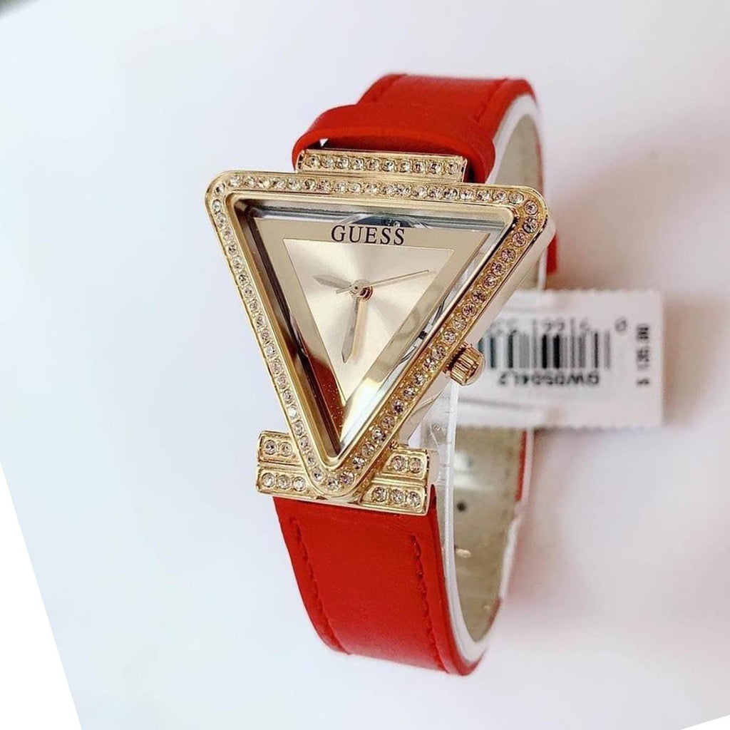 Guess Fame Quartz Gold Dial Red Leather Strap Watch For Women - GW0504L2 Buy Now By Guess