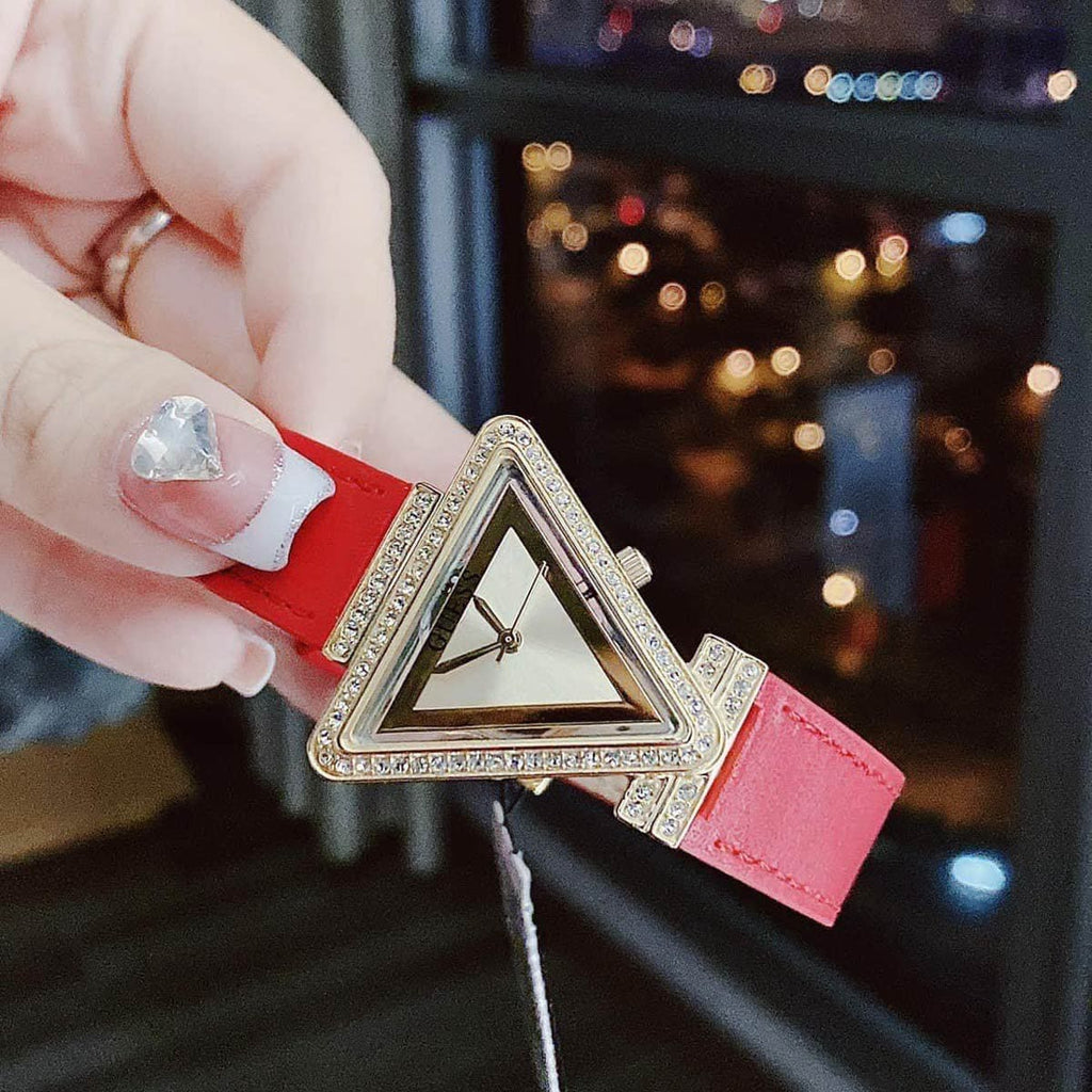 Guess Fame Quartz Gold Dial Red Leather Strap Watch For Women - GW0504L2 Buy Now By Guess