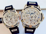 Guess King Quartz Crystals Gold Dial Black Silicone Strap Watch For Men - GW0537G2 Buy Now By Guess