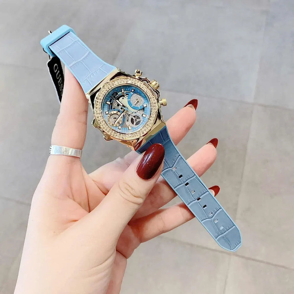 Guess Fusion Chronograph Blue Dial Blue Leather Strap Watch For Women - GW0553L3 Buy Now By Guess