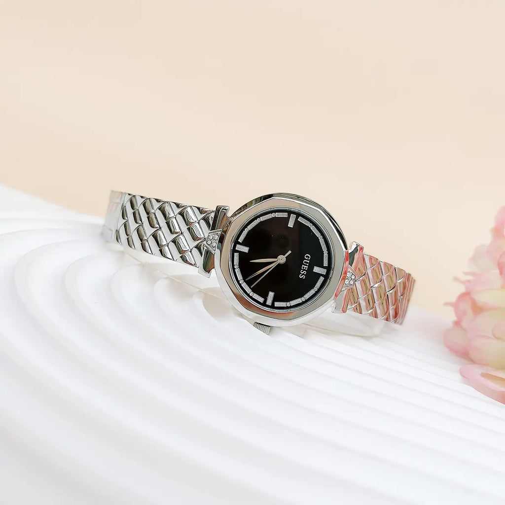 Guess Rumour Quartz Black Dial Silver Steel Strap Watch For Women - GW0613L1 Buy Now By Guess
