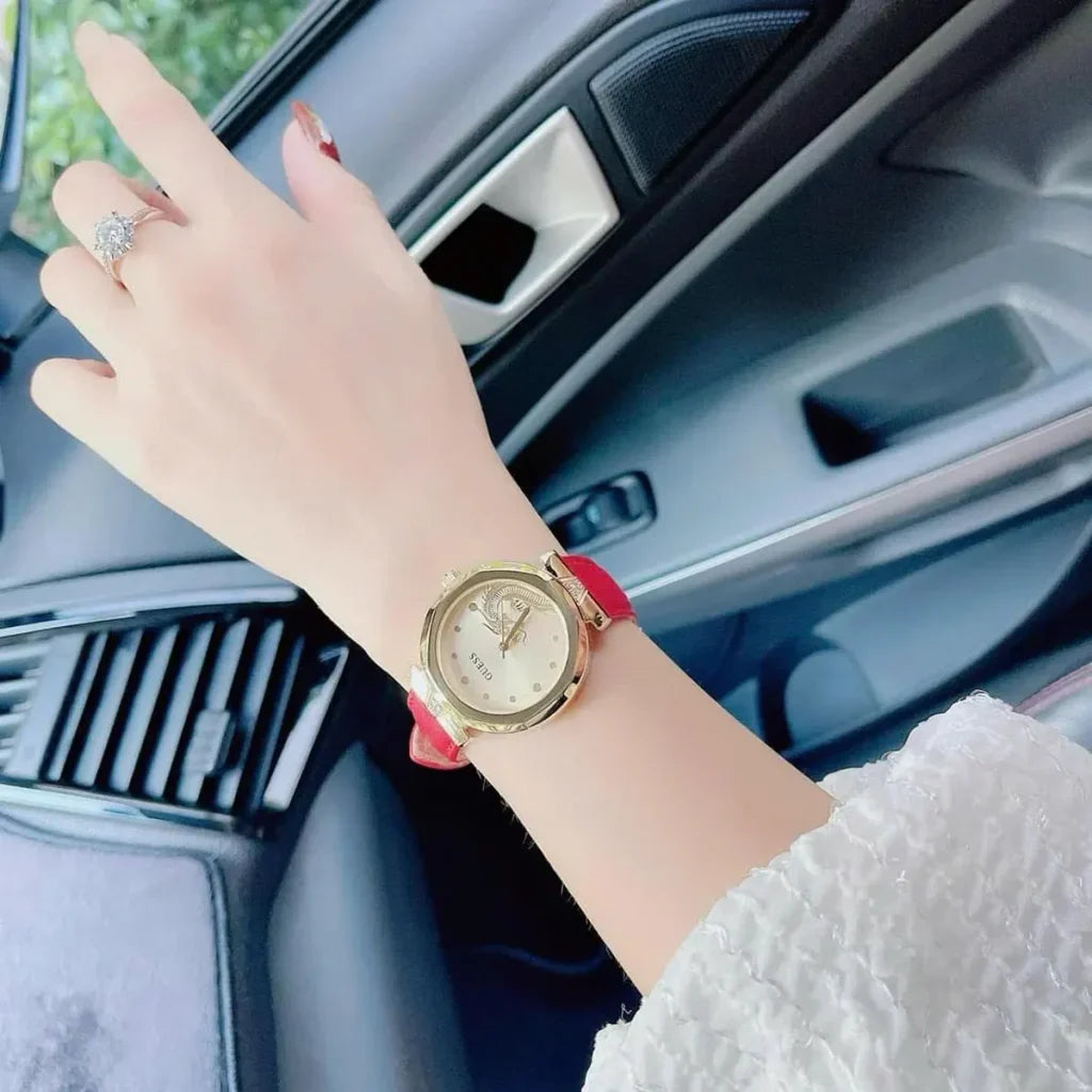 Guess Trend Dragon Gold Dial Red Leather Strap Watch For Women - GW0646L1 Buy Now By Guess