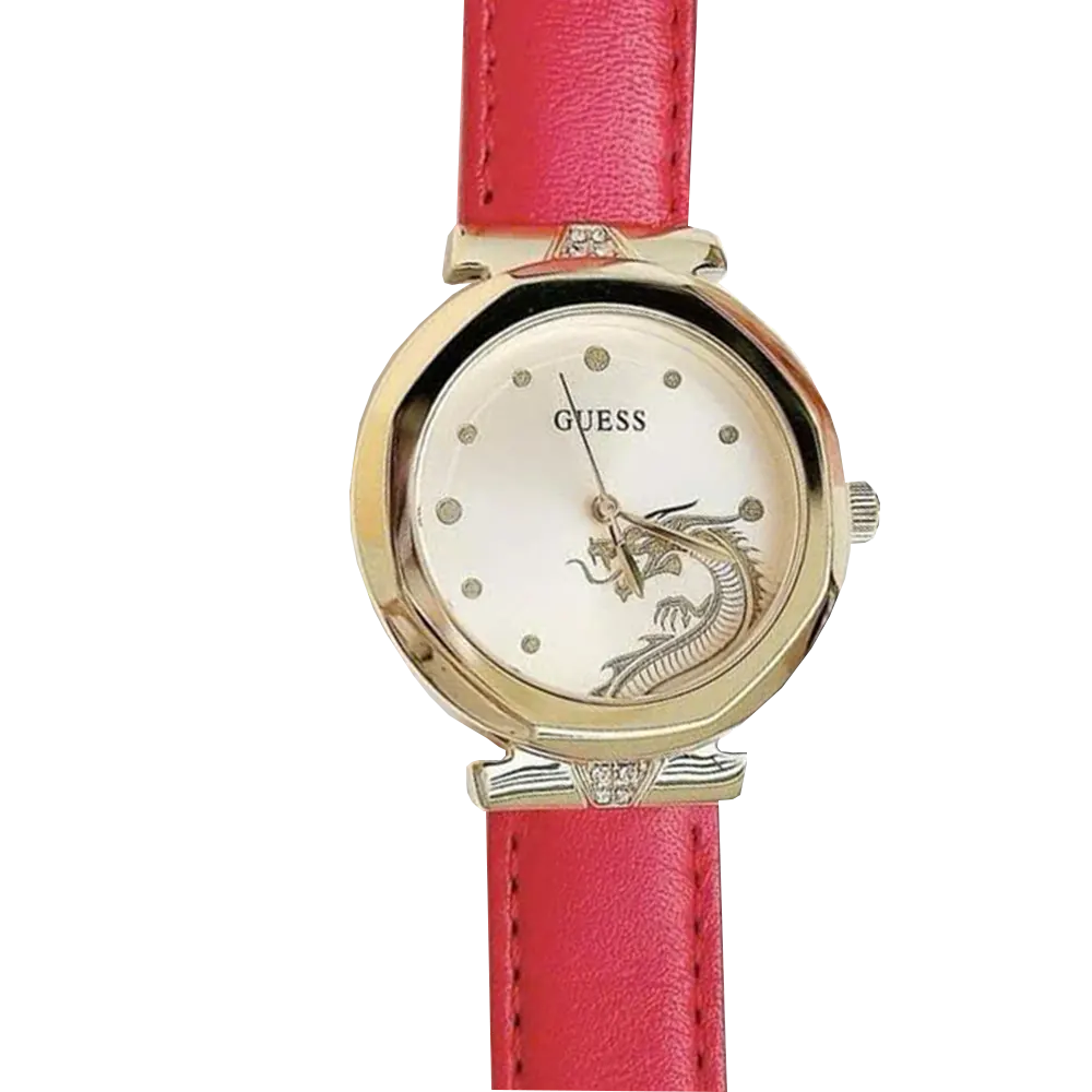 Guess Trend Dragon Gold Dial Red Leather Strap Watch For Women - GW0646L1 Buy Now By Guess