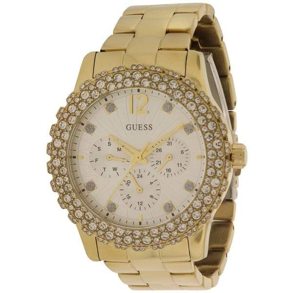 Guess Dazzler Diamonds Silver Dial Gold Steel Strap Watch for Women - W0335L2 Buy Now By Guess