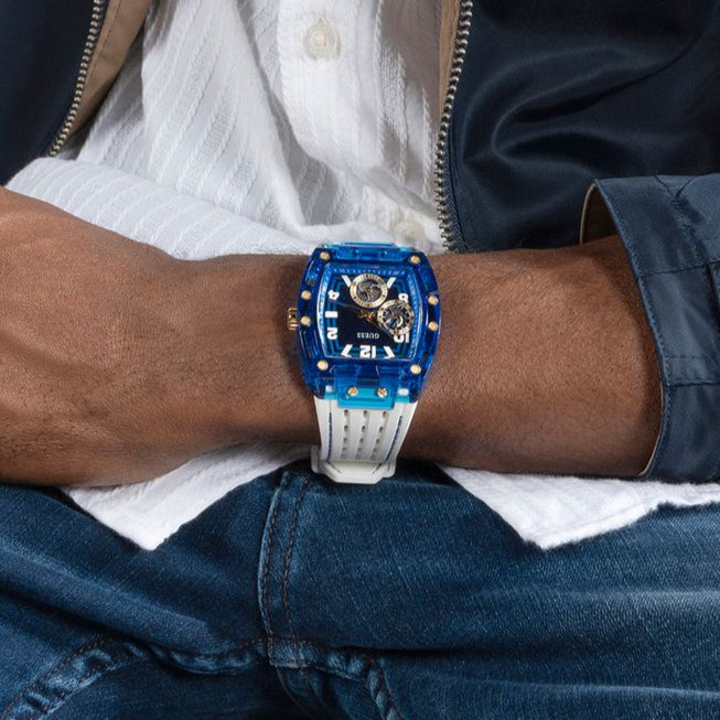 Guess Phoenix Multifunction Blue Dial White Rubber Strap Watch for Men - GW0499G6 Buy Now By Guess