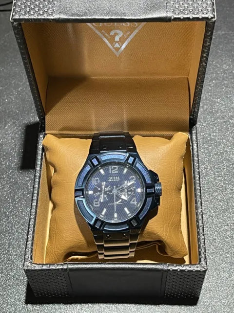 Guess Rigor Multifunction Black Dial Blue Steel Strap Watch for Men - W0218G4 Buy Now By Guess
