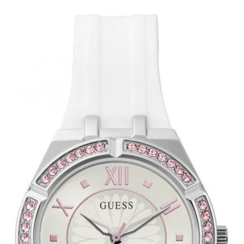 Guess Sparkling Silver Dial White Rubber Strap Watch For Women - GW0032L1 Buy Now By Guess