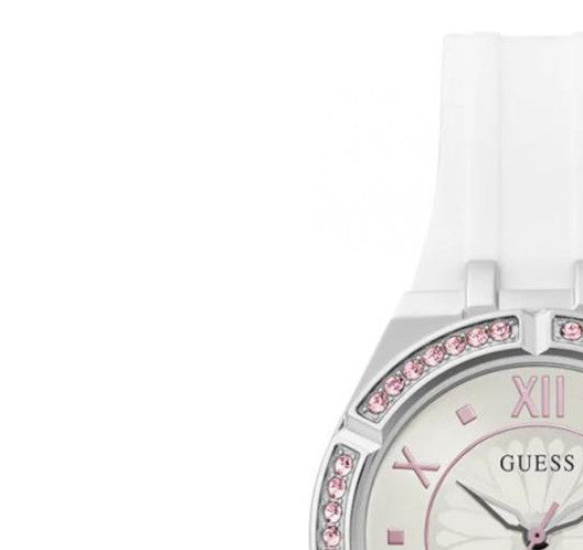 Guess Sparkling Silver Dial White Rubber Strap Watch For Women - GW0032L1 Buy Now By Guess