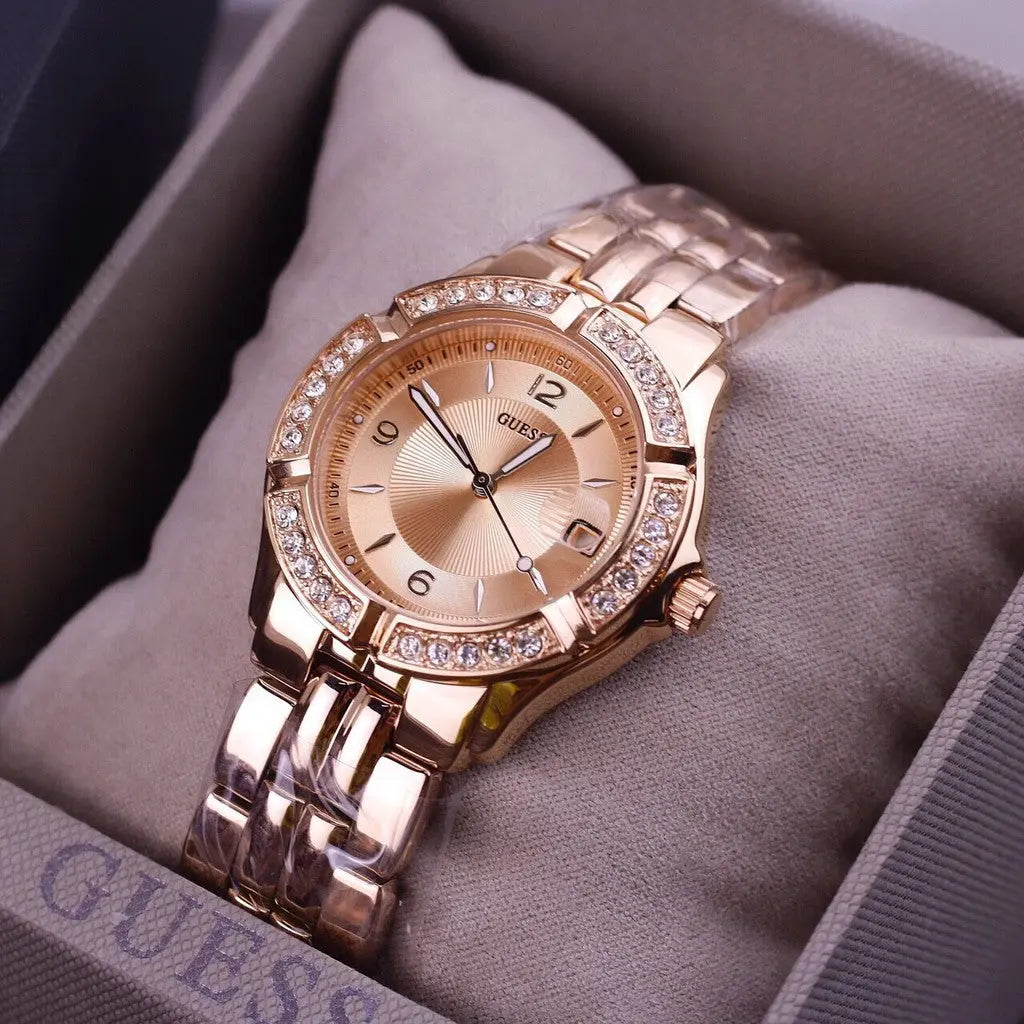 Guess Crystal Diamonds Rose Gold Dial Rose Gold Steel Strap Watch For Women - W11069L1 Buy Now By Guess