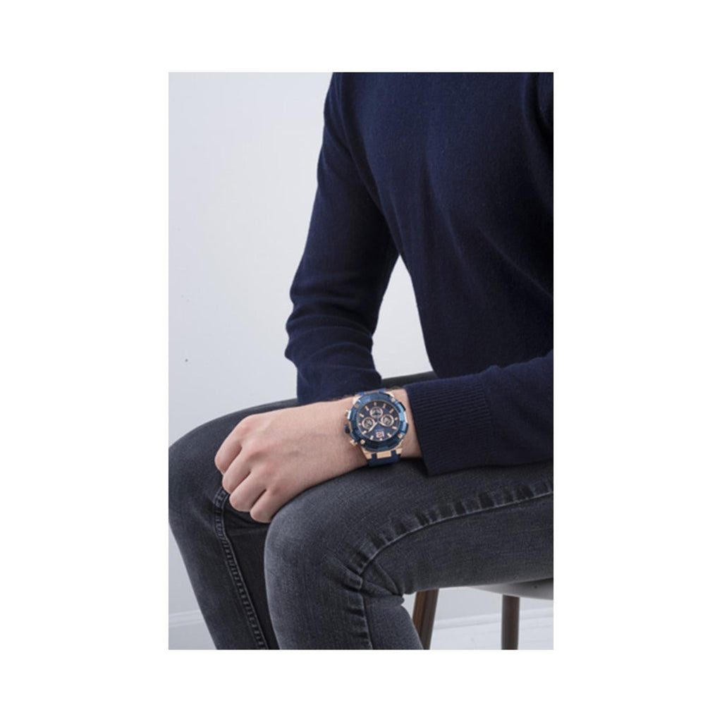 Guess Navigator Chronograph Blue Dial Blue Rubber Strap Watch for Men - GW0264G4 Buy Now By Guess