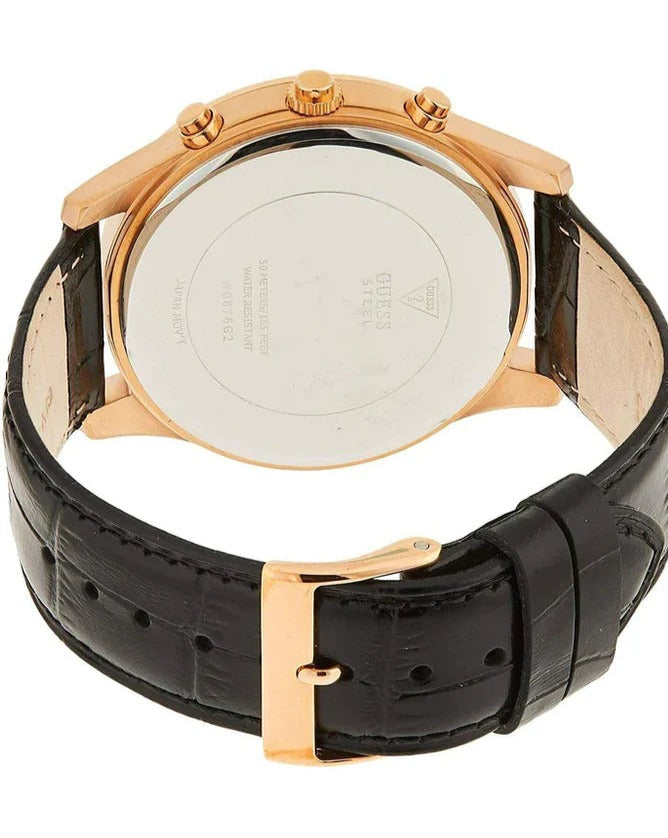 Guess Delancy Quartz Silver Dial Black Leather Strap Watch For Men - W0870G2 Buy Now By Guess