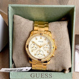 Guess Solar Chronograph Diamonds White Dial Gold Steel Strap Watch for Women - W1069L2 Buy Now By Guess