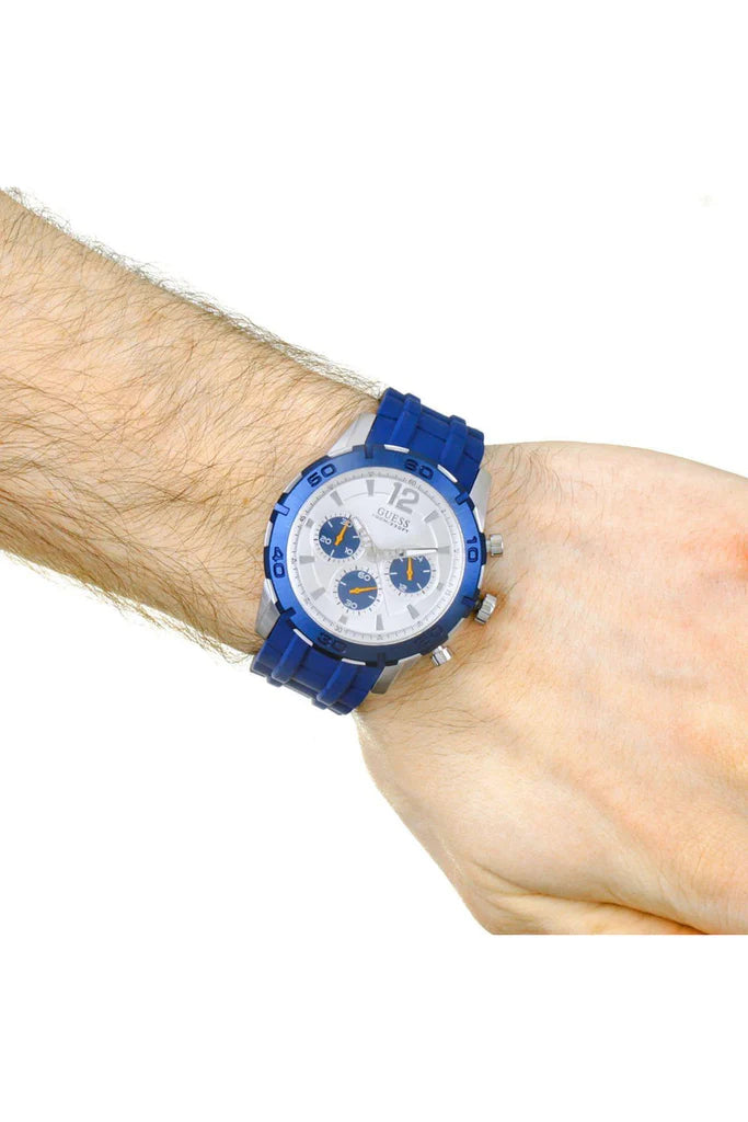 Guess Caliber Chronograph White Dial Blue Rubber Strap Watch for Men - W0864G6 Buy Now By Guess