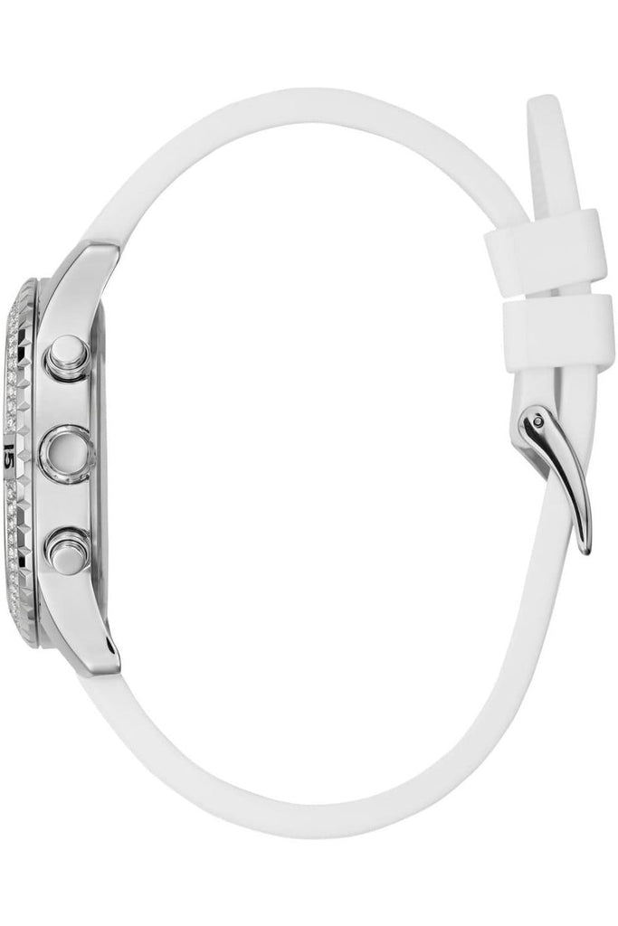 Guess Confetti Crystal Black Dial White Silicone Strap Watch For Women - W1098L1 Buy Now By Guess