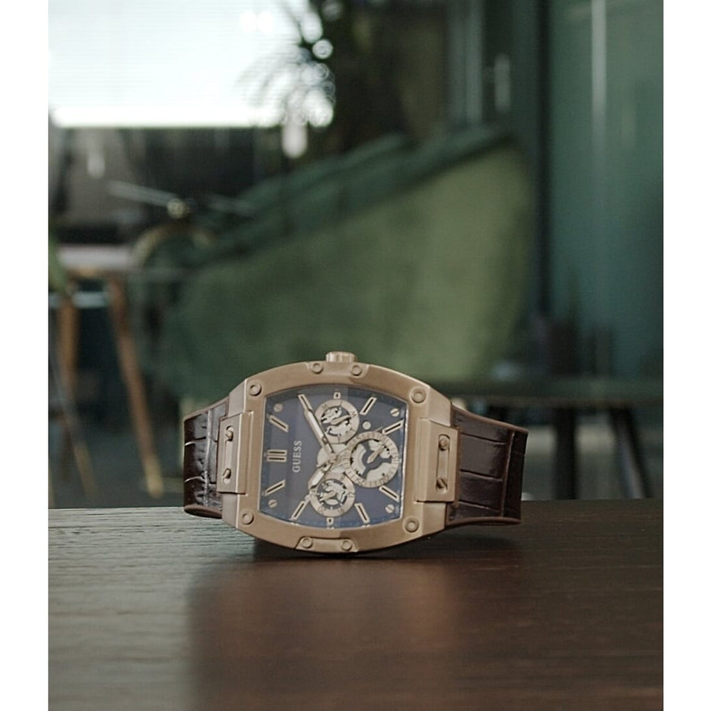 Guess Phoenix Multifunction Blue Dial Brown Leather Strap Watch for Men - GW0202G2