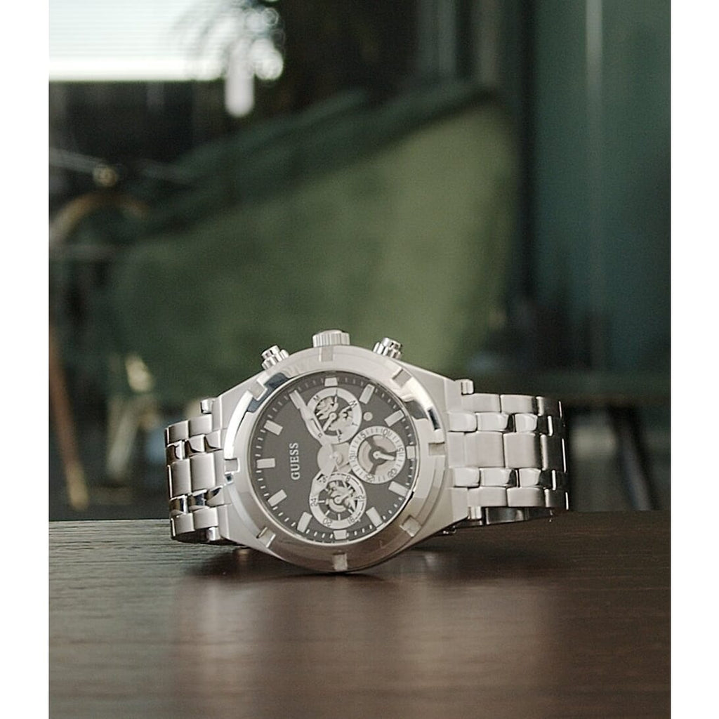 Guess Continental Black Dial Silver Steel Strap Watch for Men - GW0260G1 Buy Now By Guess