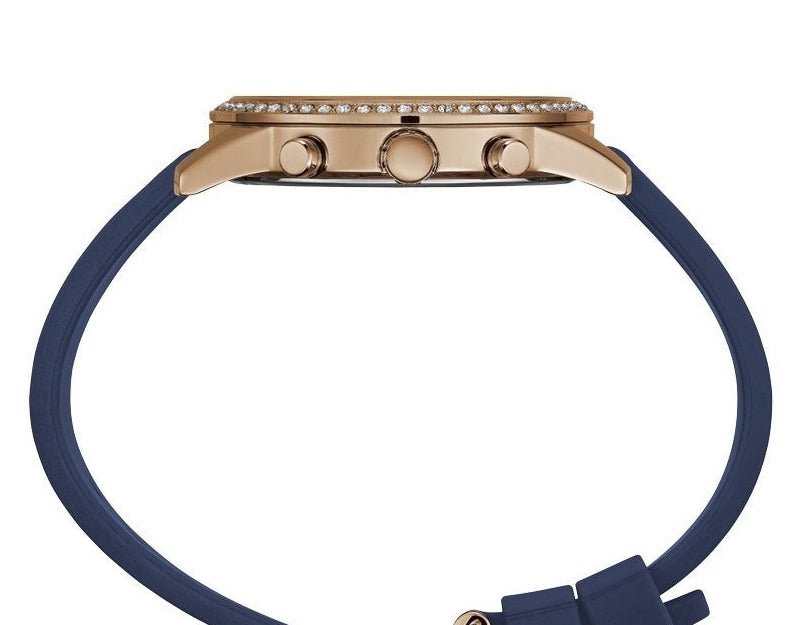 Guess Solar White Rose Gold Dial Blue Rubber Strap Watch For Women - W1135L3 Buy Now By Guess
