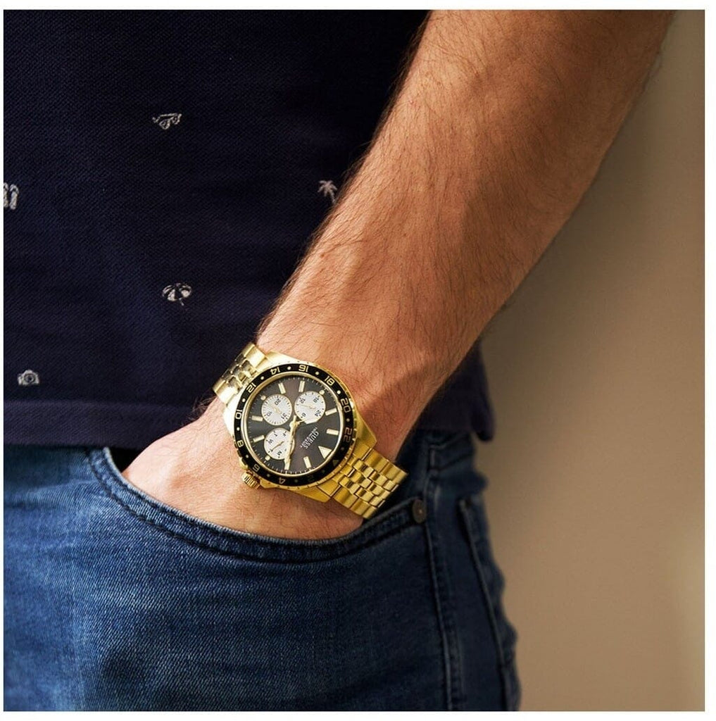 Guess Odyssey Multifunction Black Dial Gold Steel Strap Watch For Men - W1107G4 Buy Now By Guess