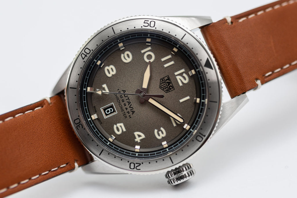Tag Heuer Autavia Isograph Grey Dial Calfskin Brown Leather Strap Watch for Men - WBE5111.FC8267 Buy Now By Tag Heuer