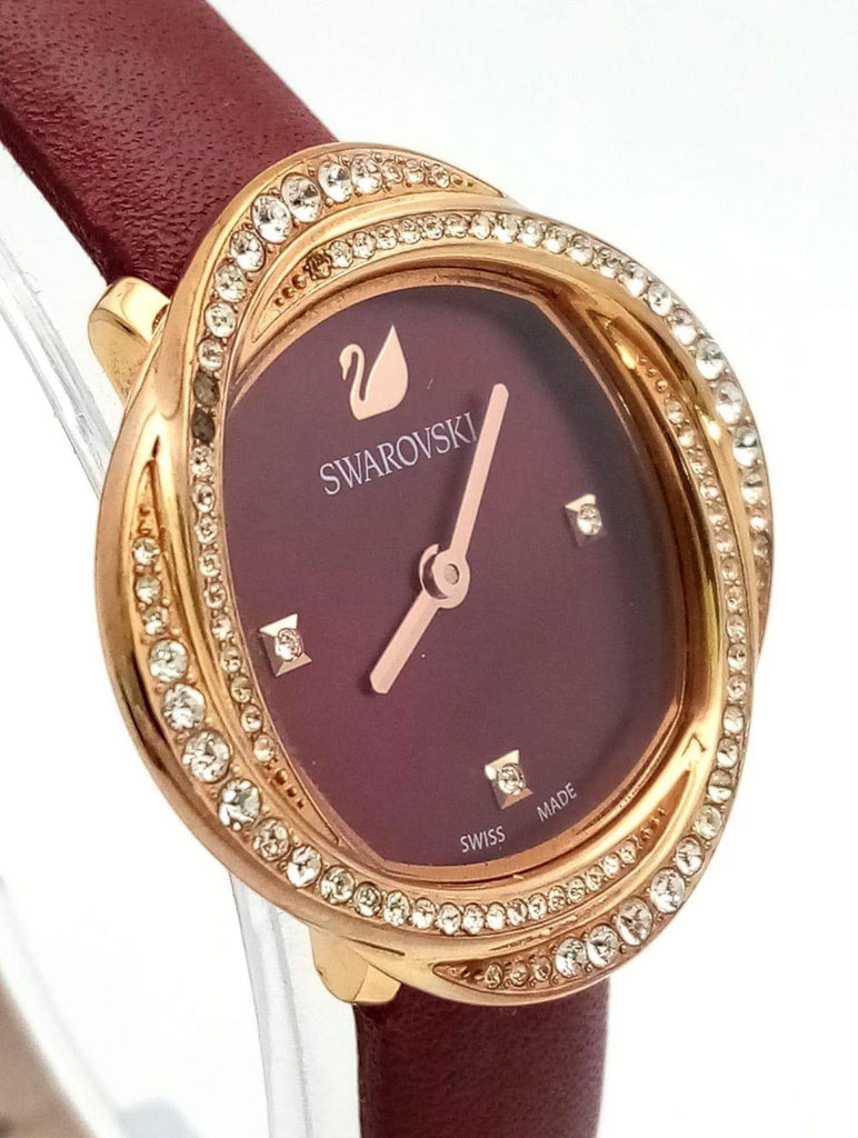 Swarovski Crystal Flower Red Dial Red Leather Strap Watch for Women - 5552780 Buy Now By Swarovski