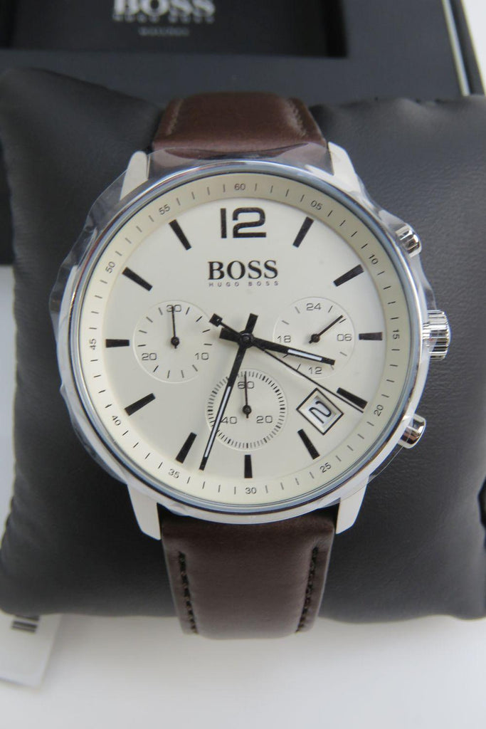 Hugo Boss Slim Chronograph White Dial Brown Leather Strap Watch For Men - 1513263 Buy Now By Hugo Boss