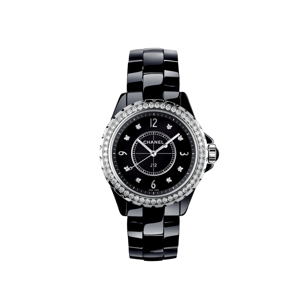 Chanel J12 Diamonds Ceramic Black Dial Black Steel Strap Watch for Women - J12 H3108 Buy Now By Chanel