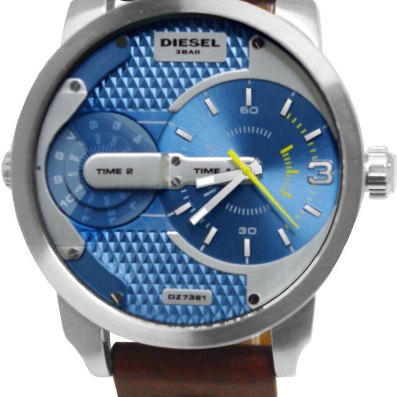 Diesel Mini Daddy LIght Blue Dial Brown Leather Strap Watch For Men - DZ7321 Buy Now By Diesel