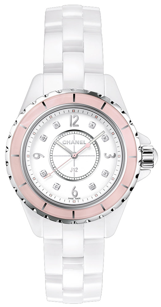 Chanel J12 Quartz Diamonds Ceramic White Dial White Steel Strap Watch for Women - J12 H4466 Buy Now By Chanel